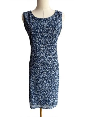 Vtg 90s Ditsy Floral Summer Dress Sz M Blue Sleeveless Knee Length Cute Sundress